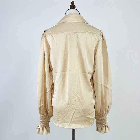 NWOT SEE BY CHLOÉ Tie-Neck Twill Blouse Khaki Size 38/6 Long Sleeves Ruffles - Picture 6 of 13